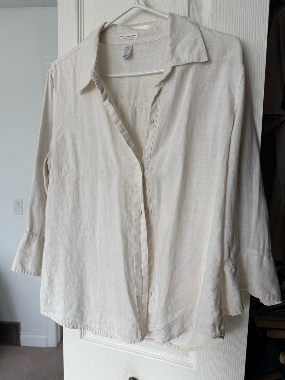 Lightweight Cream Button-Front 3/4 Sleeve Women’s Linen Shirt